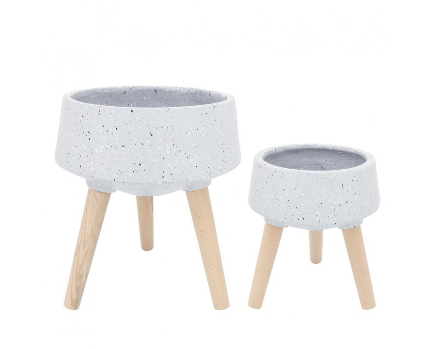 Sagebrook - 11"/15" Terrazzo Planters With Wood Legs (Set Of 2) in Gray