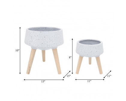 Sagebrook™ 11"/15" Terrazzo Planters With Wood Legs (Set Of 2) - Gray