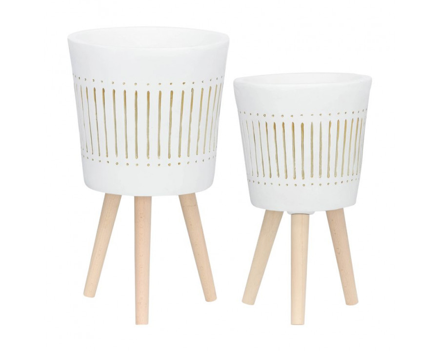 Sagebrook 10"/12" Planters With Wood Legs (Set Of 2) - White (kd)