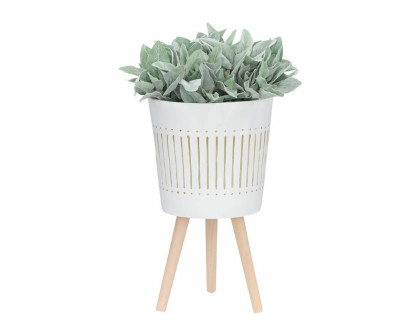 Sagebrook 10"/12" Planters With Wood Legs (Set Of 2) - White (kd)