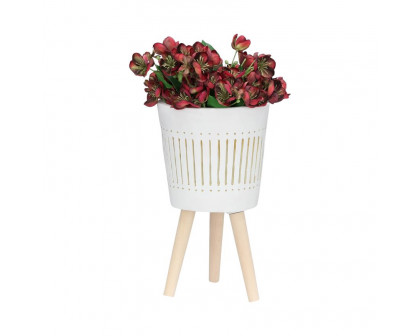 Sagebrook 10"/12" Planters With Wood Legs (Set Of 2) - White (kd)