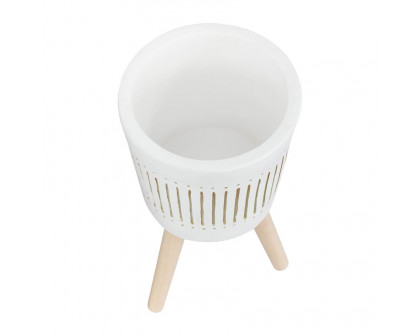 Sagebrook 10"/12" Planters With Wood Legs (Set Of 2) - White (kd)