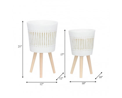 Sagebrook 10"/12" Planters With Wood Legs (Set Of 2) - White (kd)