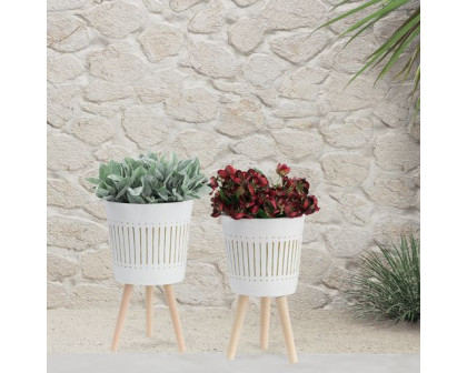 Sagebrook 10"/12" Planters With Wood Legs (Set Of 2) - White (kd)