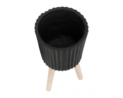 Sagebrook 10"/12" Ridged Planters With Wood Legs (Set Of 2) - Black (kd)