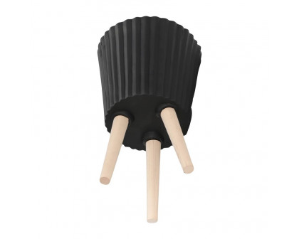 Sagebrook 10"/12" Ridged Planters With Wood Legs (Set Of 2) - Black (kd)