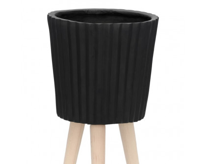 Sagebrook 10"/12" Ridged Planters With Wood Legs (Set Of 2) - Black (kd)