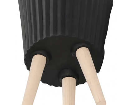 Sagebrook 10"/12" Ridged Planters With Wood Legs (Set Of 2) - Black (kd)