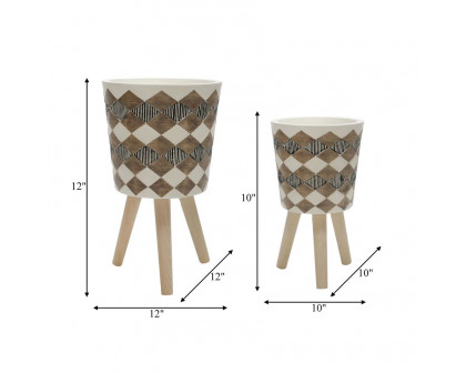 Sagebrook 10"/12" Diamond Planters With Wood Legs (Set Of 2) - Brown (kd)