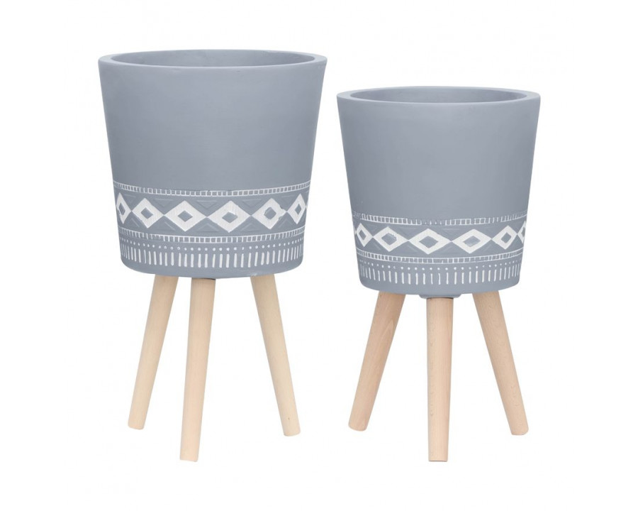 Sagebrook 10"/12" Diamond Planters With Wood Legs (Set Of 2) - Gray (kd)