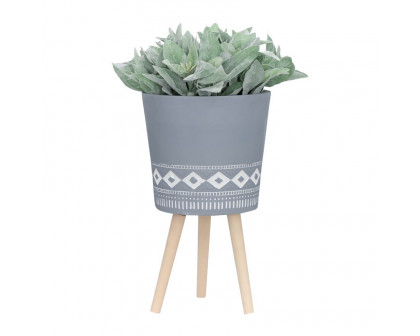 Sagebrook 10"/12" Diamond Planters With Wood Legs (Set Of 2) - Gray (kd)