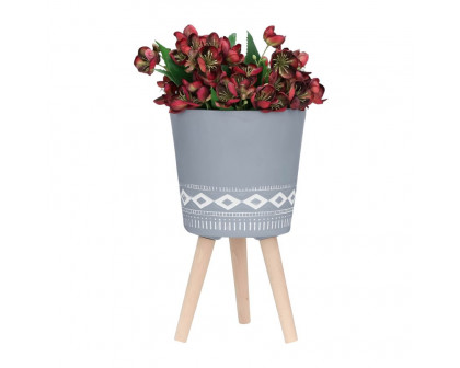 Sagebrook 10"/12" Diamond Planters With Wood Legs (Set Of 2) - Gray (kd)