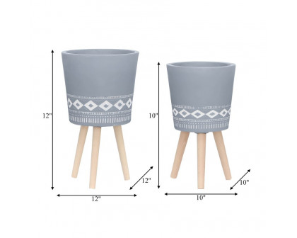 Sagebrook 10"/12" Diamond Planters With Wood Legs (Set Of 2) - Gray (kd)