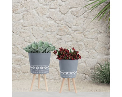 Sagebrook 10"/12" Diamond Planters With Wood Legs (Set Of 2) - Gray (kd)