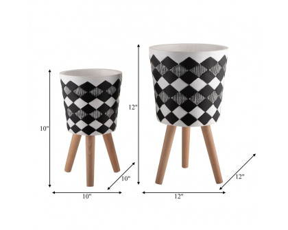 Sagebrook 10"/12" Diamond Planters With Wood Legs (Set Of 2) - Black (kd)