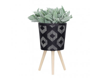 Sagebrook 10"/12" Diamond Planters With Wood Legs (Set Of 2) - Black (kd)