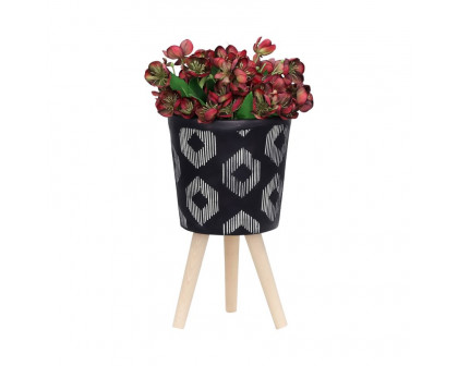 Sagebrook 10"/12" Diamond Planters With Wood Legs (Set Of 2) - Black (kd)