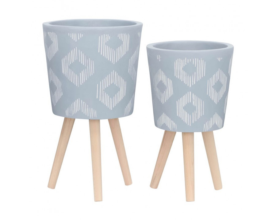 Sagebrook 10"/12" Diamond Planters With Wood Legs (Set Of 2) - Gray (kd)