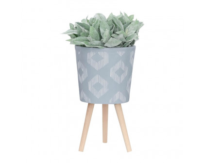 Sagebrook 10"/12" Diamond Planters With Wood Legs (Set Of 2) - Gray (kd)