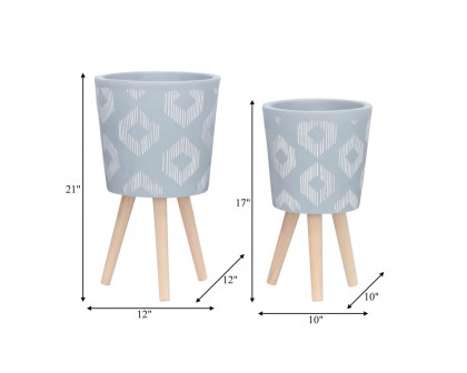 Sagebrook 10"/12" Diamond Planters With Wood Legs (Set Of 2) - Gray (kd)