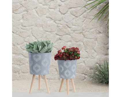 Sagebrook 10"/12" Diamond Planters With Wood Legs (Set Of 2) - Gray (kd)