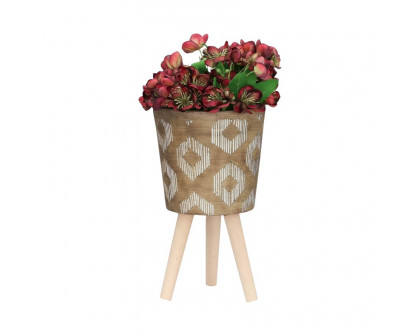 Sagebrook 10"/12" Diamond Planters With Wood Legs (Set Of 2) - Brown (kd)