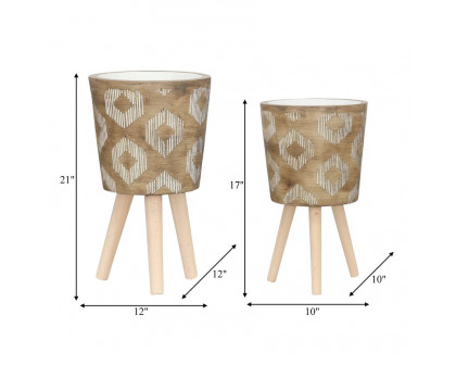 Sagebrook 10"/12" Diamond Planters With Wood Legs (Set Of 2) - Brown (kd)