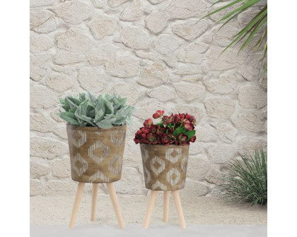 Sagebrook 10"/12" Diamond Planters With Wood Legs (Set Of 2) - Brown (kd)