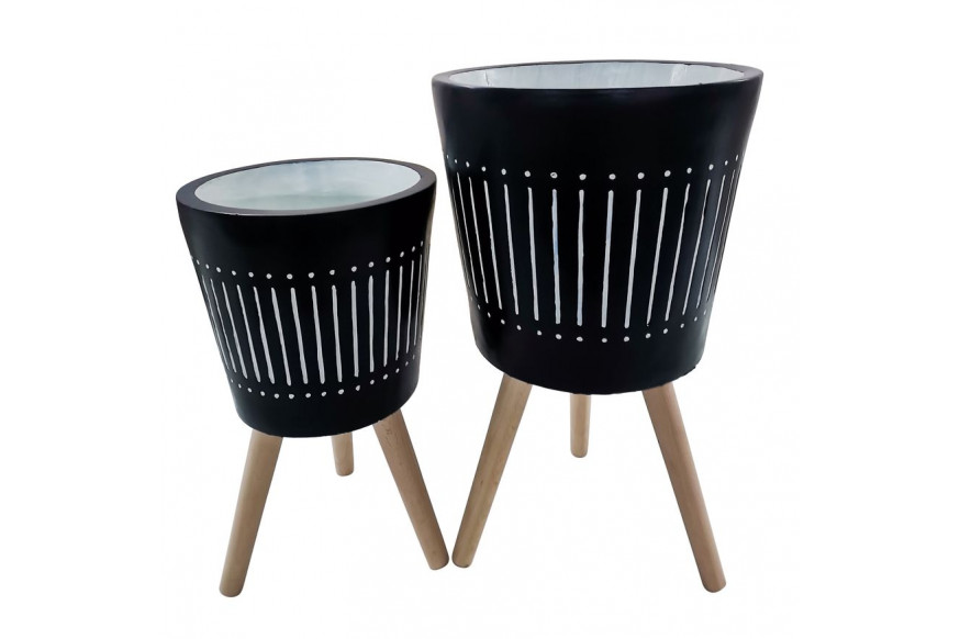 Sagebrook™ 10"/12" Planters With Wood Legs (Set Of 2) - Navy (kd)