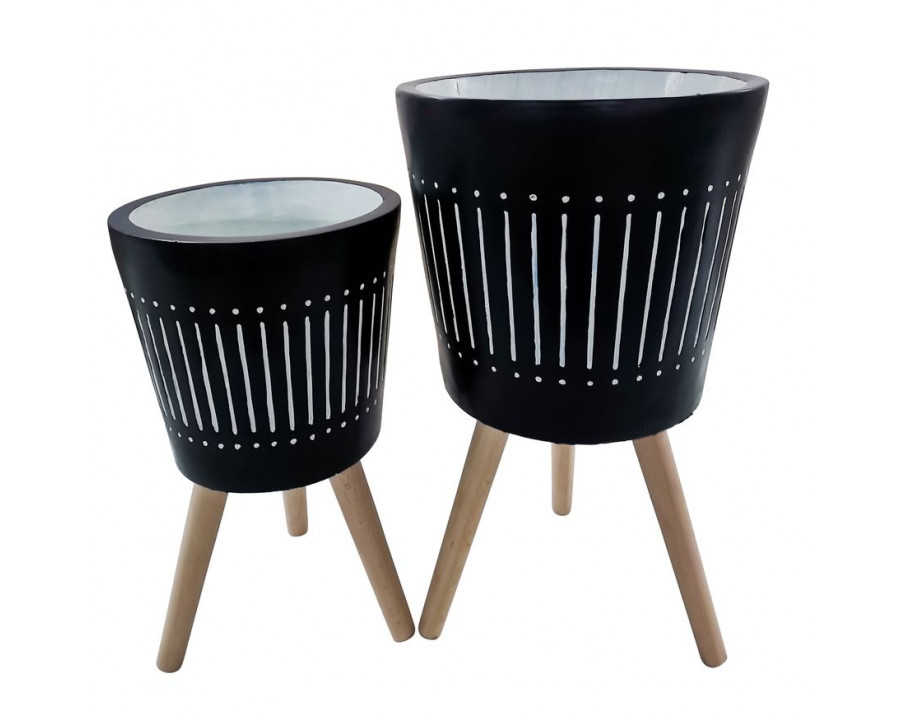 Sagebrook 10"/12" Planters With Wood Legs (Set Of 2) - Navy (kd)