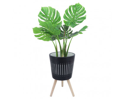 Sagebrook™ 10"/12" Planters With Wood Legs (Set Of 2) - Navy (kd)