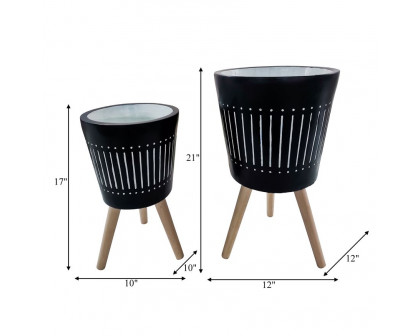 Sagebrook™ 10"/12" Planters With Wood Legs (Set Of 2) - Navy (kd)