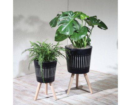 Sagebrook™ 10"/12" Planters With Wood Legs (Set Of 2) - Navy (kd)