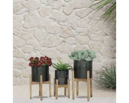 Sagebrook Metal Mesh Planter On Stand (Set Of 3) - Black