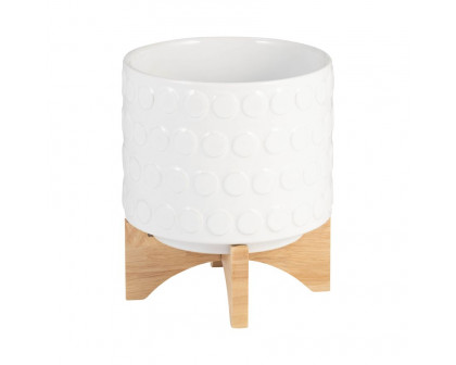 Sagebrook™ 8" Ceramic Planter On Wooden Stand - White