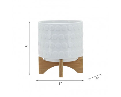 Sagebrook™ 8" Ceramic Planter On Wooden Stand - White