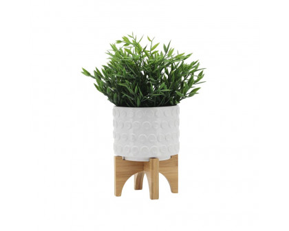 Sagebrook™ 5" Ceramic Planter On Wooden Stand - White