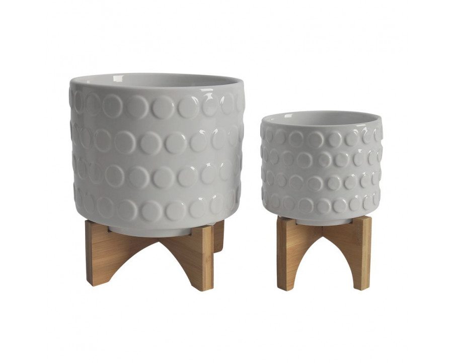 Sagebrook 5"/8" Ceramic Planters On Wooden Stand (Set Of 2) - White