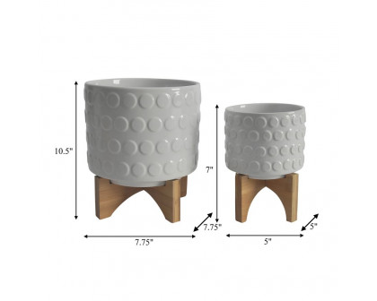 Sagebrook 5"/8" Ceramic Planters On Wooden Stand (Set Of 2) - White