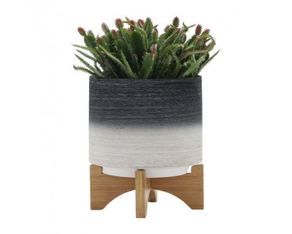 Sagebrook 8" Ceramic Planter On Wooden Stand - Gray