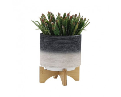 Sagebrook 8"/10" Ceramic Planters On Wooden Stand (Set Of 2) - Gray