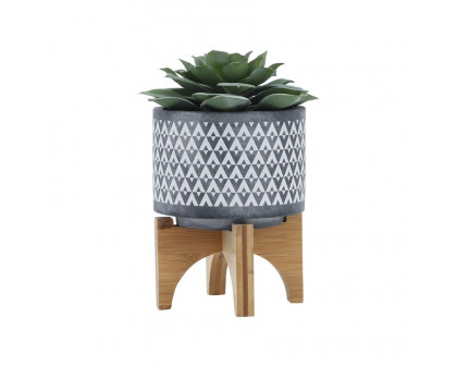 Sagebrook 5" Ceramic Aztec Planter On Wooden Stand - Gray