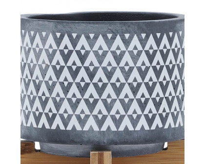 Sagebrook 5" Ceramic Aztec Planter On Wooden Stand - Gray