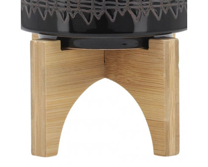 Sagebrook™ 5" Ceramic Aztec Planter On Wooden Stand - Black