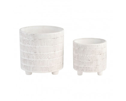 Sagebrook 6"/8" Tribal Look Footed Planters (Set Of 2) - Ivory