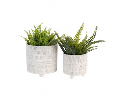 Sagebrook 6"/8" Tribal Look Footed Planters (Set Of 2) - Ivory