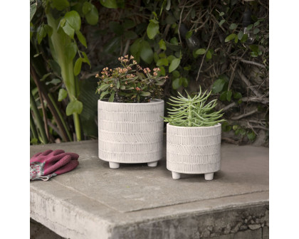 Sagebrook 6"/8" Tribal Look Footed Planters (Set Of 2) - Ivory