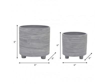 Sagebrook 6"/8" Footed Planters With Lines (Set Of 2) - Gray