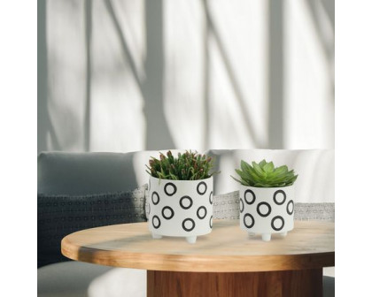 Sagebrook 6"/8" Footed Planters With Circles (Set Of 2) - Ivory