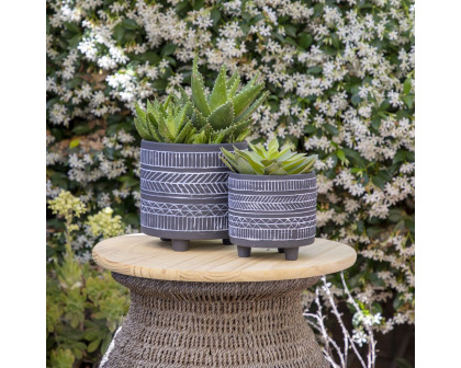 Sagebrook 6"/8" Tribal Look Footed Planters (Set Of 2) - Black